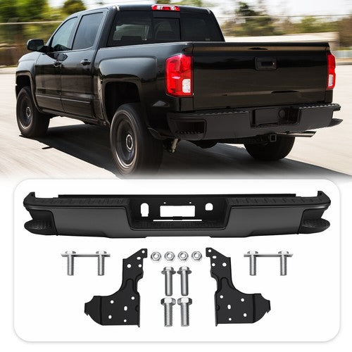 Black Rear Step Bumper Assembly For Chevy Silverado GMC Sierra 1500 2014-2018