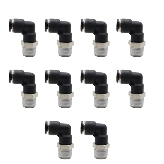 (Qty10) 1/4inch OD Tube X 1/4inch NPT Pneumatic Elbow, Push To Connect Air Fitting