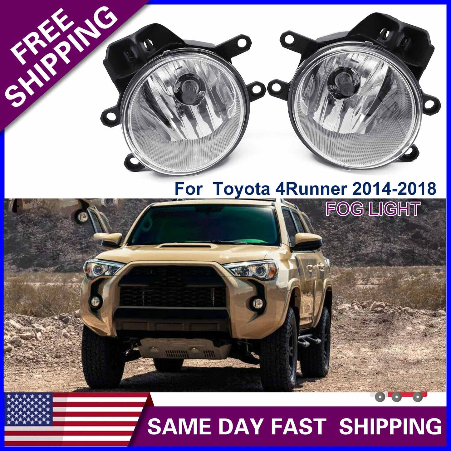 For 2014-2020 Toyota 4Runner Bumper Fog Light Driving Lamps W/Bulbs Left & Right