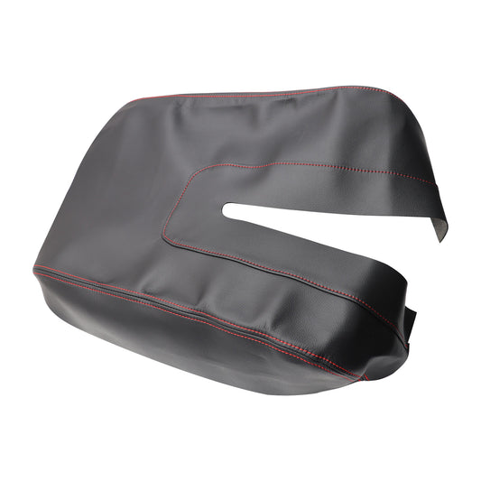 Leather Synthetic Console Armrest Cover For 14-19 Toyota Tundra Black Red Stitch