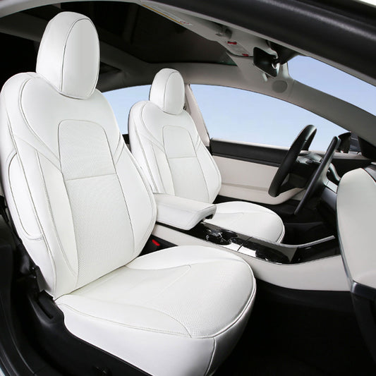 For 2017 to 2023 Tesla Model 3 Front & Rear Full Set Leather 5 Seat Cover White