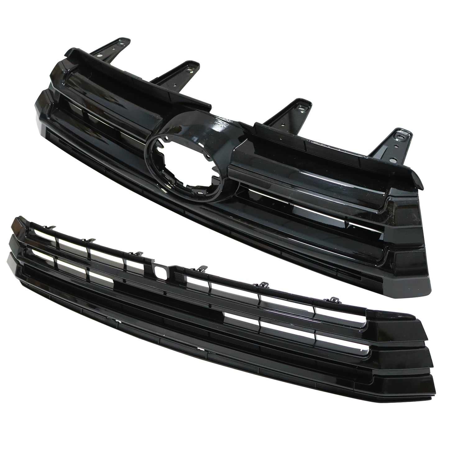 Front Upper and Lower Grille Grill For Toyota Highlander 2017-2019 Gloss Black