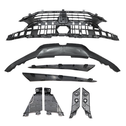 Black Bumper Trim+Front Upper Grille New For Honda Civic 2022-2024 Sedan
