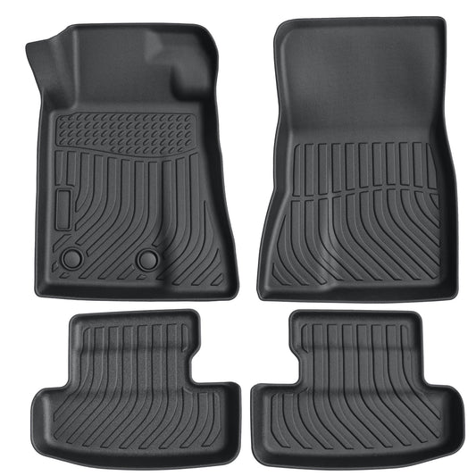 3D Floor Mats For 2015-2025 Ford Mustang Front & 2nd Row Floor Liners TPE Black