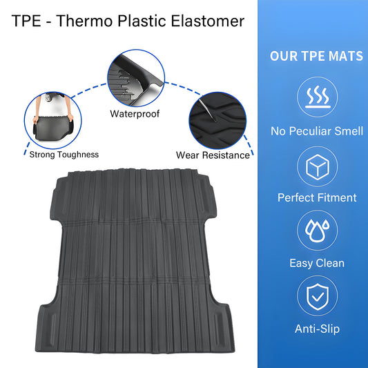 TPE Truck Bed Mat For 2007-2018 GMC Sierra/Chevy Silverado 1500 5.8FT Black