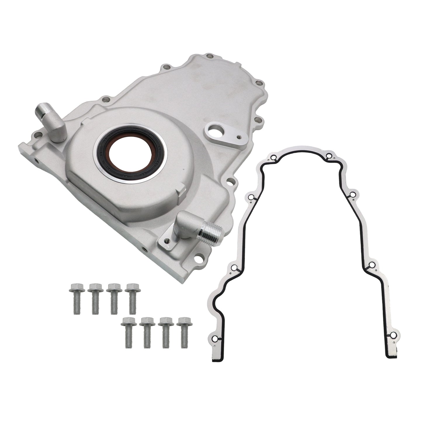 For LS Gen 4 Front Engine Timing Chain Cover w/10AN Twin Turbo Oil Drain Fitting