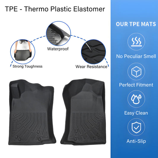1st Row Floor Mats Liners Black TPE Waterproof For 2012-2015 Toyota Tacoma 2Pcs