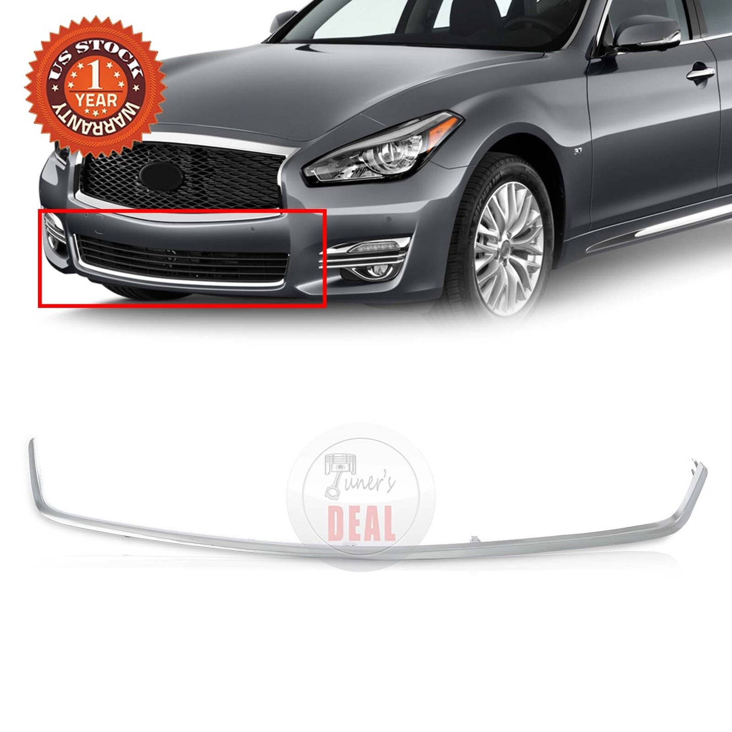 Front Bumper Lower Trim Molding W/ Chrome For 2015-2019 Infiniti Q70 62084-4AM0A