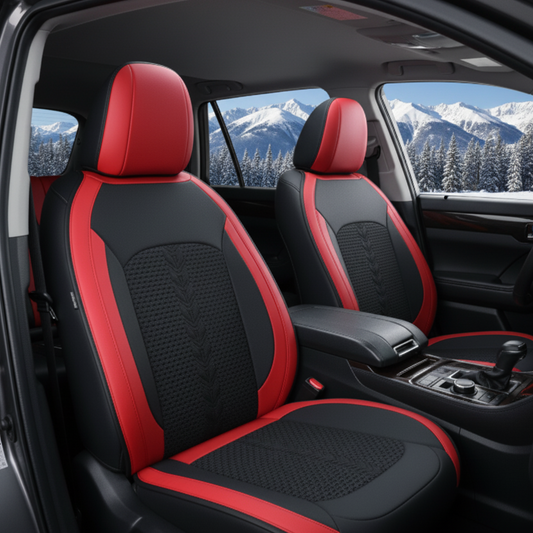 Toyota C-HR Red Black Seat Cover - Snow Mountain Forest Scene