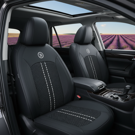Toyota Highlander Black Carbon Seat Cover - Lavender Field Scene