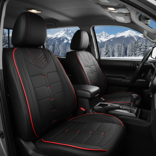 Toyota Tacoma Black Red Seat Cover - Snow Mountain Scene