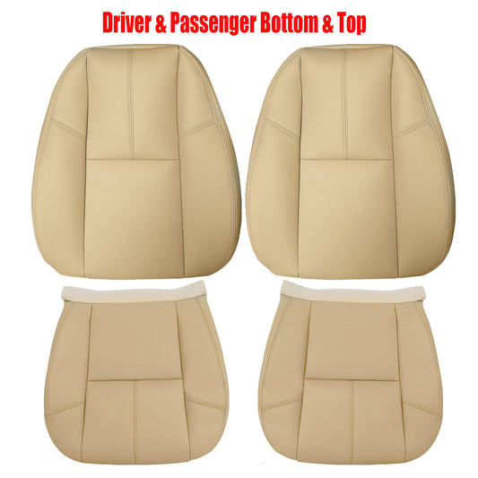 For 2007-2014 Chevy Silverado GMC Sierra Front Driver & Passenger Bottom & Top Leather Seat Cover Tan