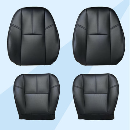 For 2007-2014 Chevy Silverado GMC Sierra Front Driver & Passenger Bottom & Top Leather Seat Cover Black