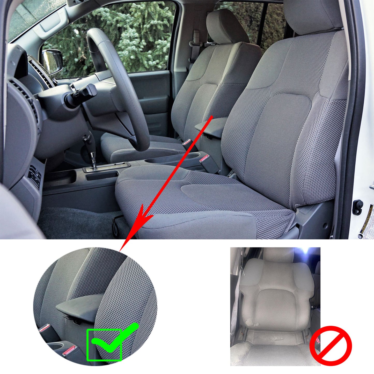 For 2005-2019 Nissan Frontier Front Driver & Passenger Bottom & Top Cloth Seat Cover Gray