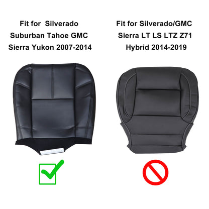 For 2007-2014 Chevy Silverado GMC Sierra Front Driver & Passenger Bottom & Top Leather Seat Cover Black