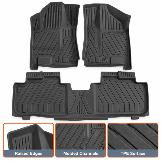 3D 2-Row Floor Liners TPE Car Floor Mats For 2010-2016 Cadillac SRX