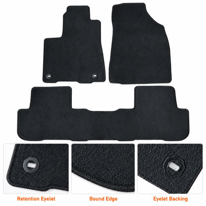 3PCS Black Front & Rear Velour Floor Mats Carpet For 2014-2019 Toyota Highlander