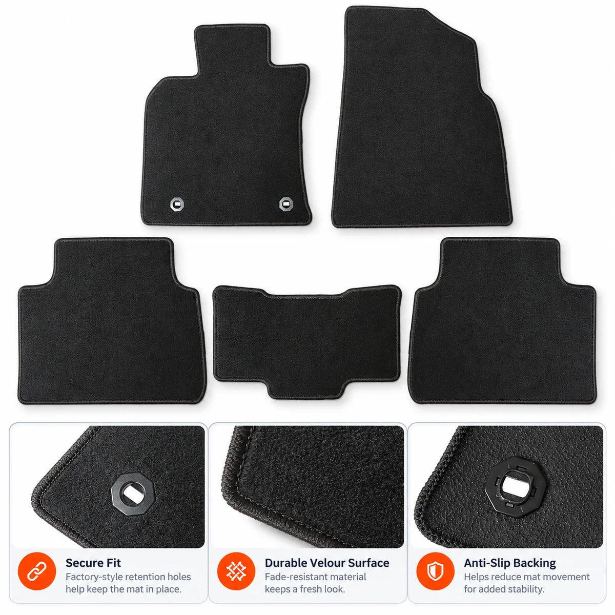 Front & Rear Floor Mats Carpet Velour Black For 2018-2024 Toyota Camry 4-Door