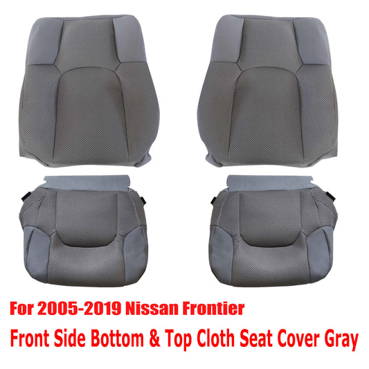 For 2005-2019 Nissan Frontier Front Driver & Passenger Bottom & Top Cloth Seat Cover Gray