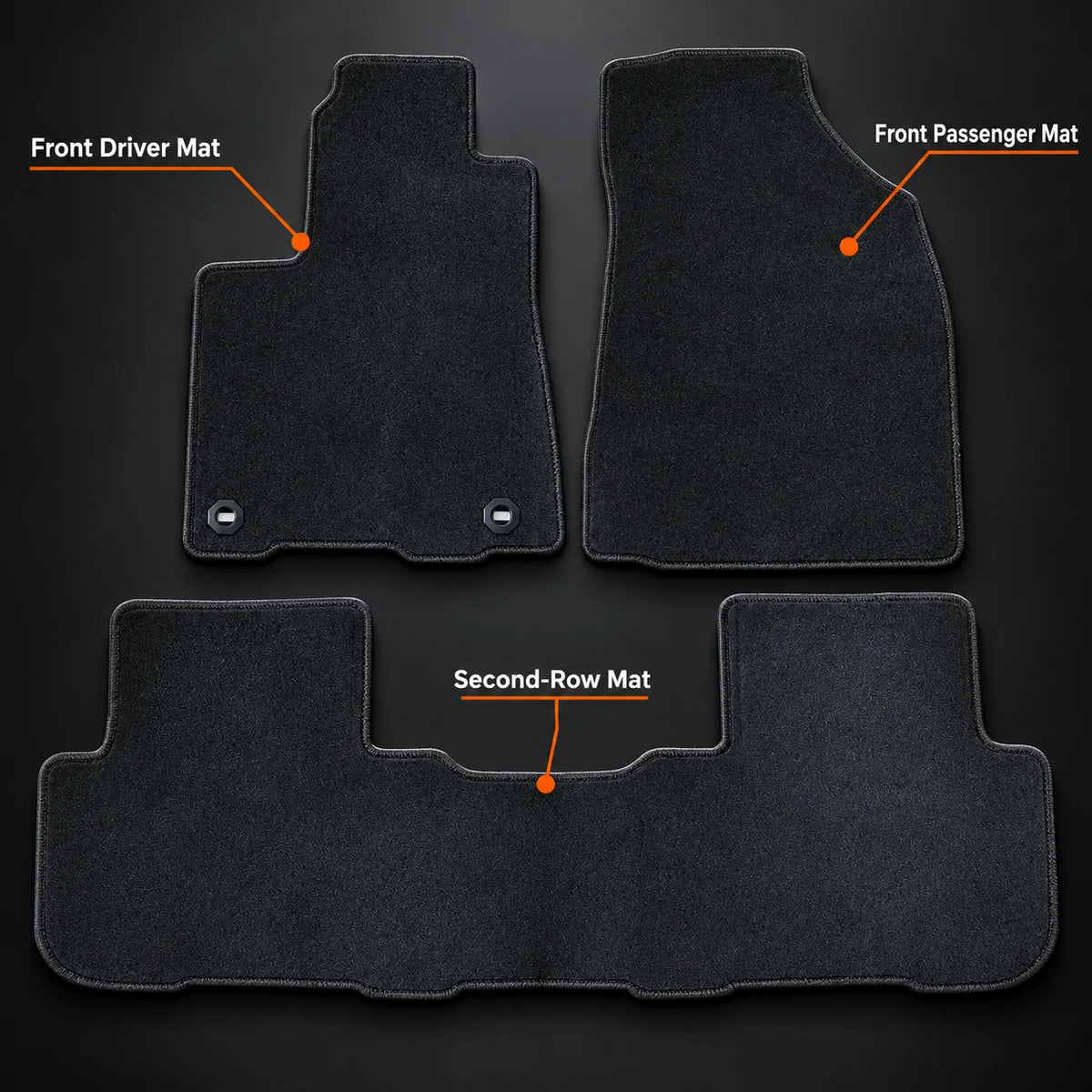 3PCS Black Front & Rear Velour Floor Mats Carpet For 2014-2019 Toyota Highlander