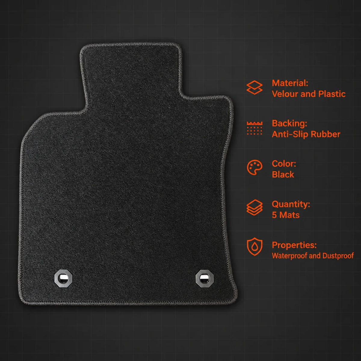 Front & Rear Floor Mats Carpet Velour Black For 2018-2024 Toyota Camry 4-Door