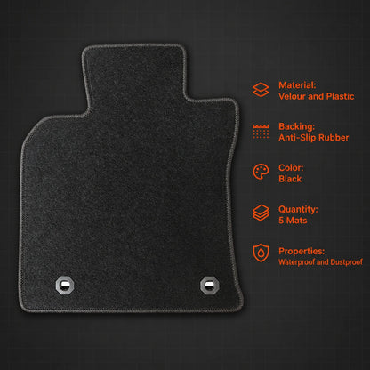Front & Rear Floor Mats Carpet Velour Black For 2018-2024 Toyota Camry 4-Door