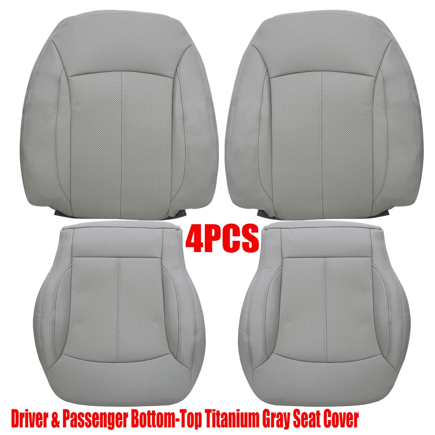 For 2010-2013 Buick LaCrosse Front Driver & Passenger Bottom & Top Leather Seat Cover Titanium Gray