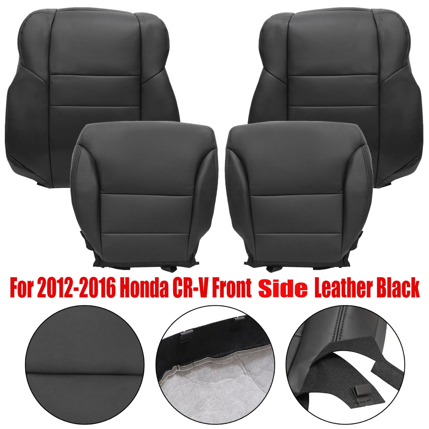 For 2012-2016 Honda CR-V Front Driver & Passenger Bottom & Top Leather Seat Cover Black