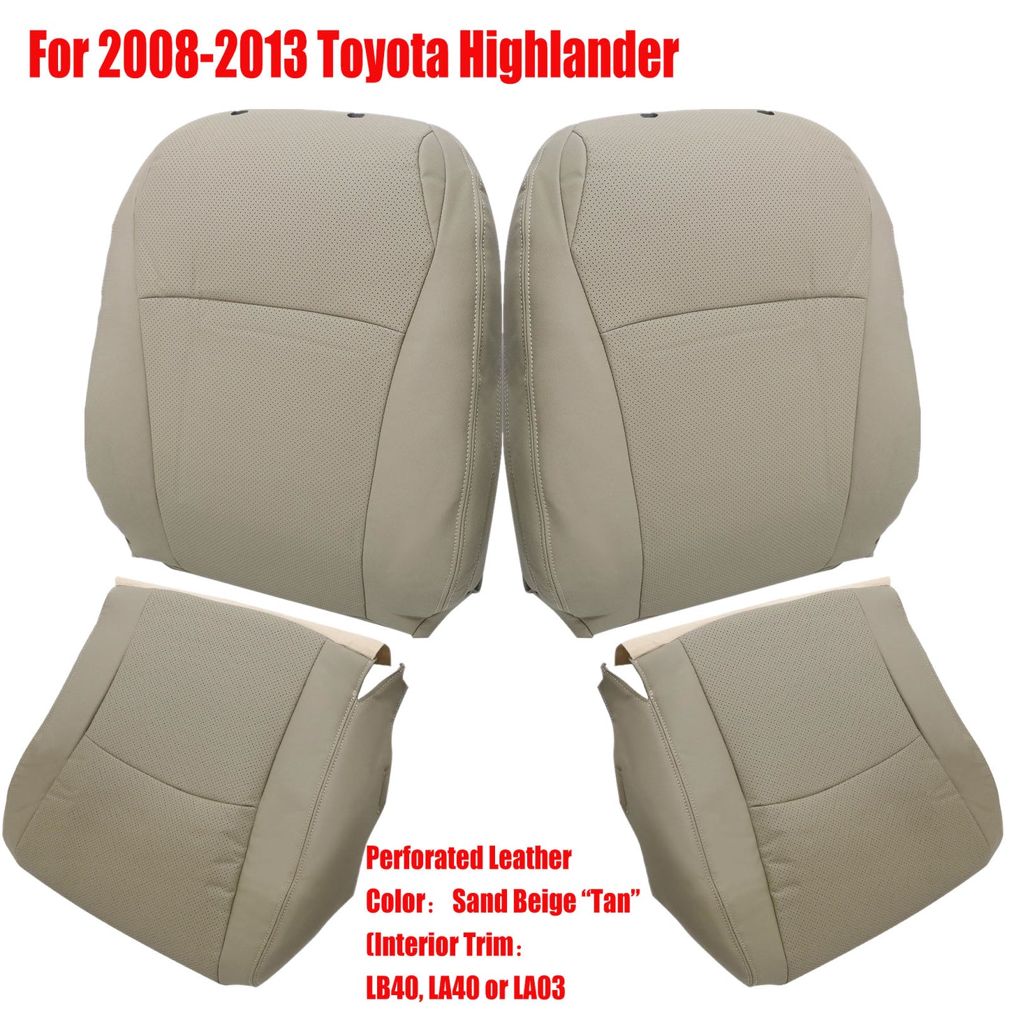 For 2004-2013 Toyota Highlander Front Driver & Passenger Bottom & Top Leather Seat Cover Tan