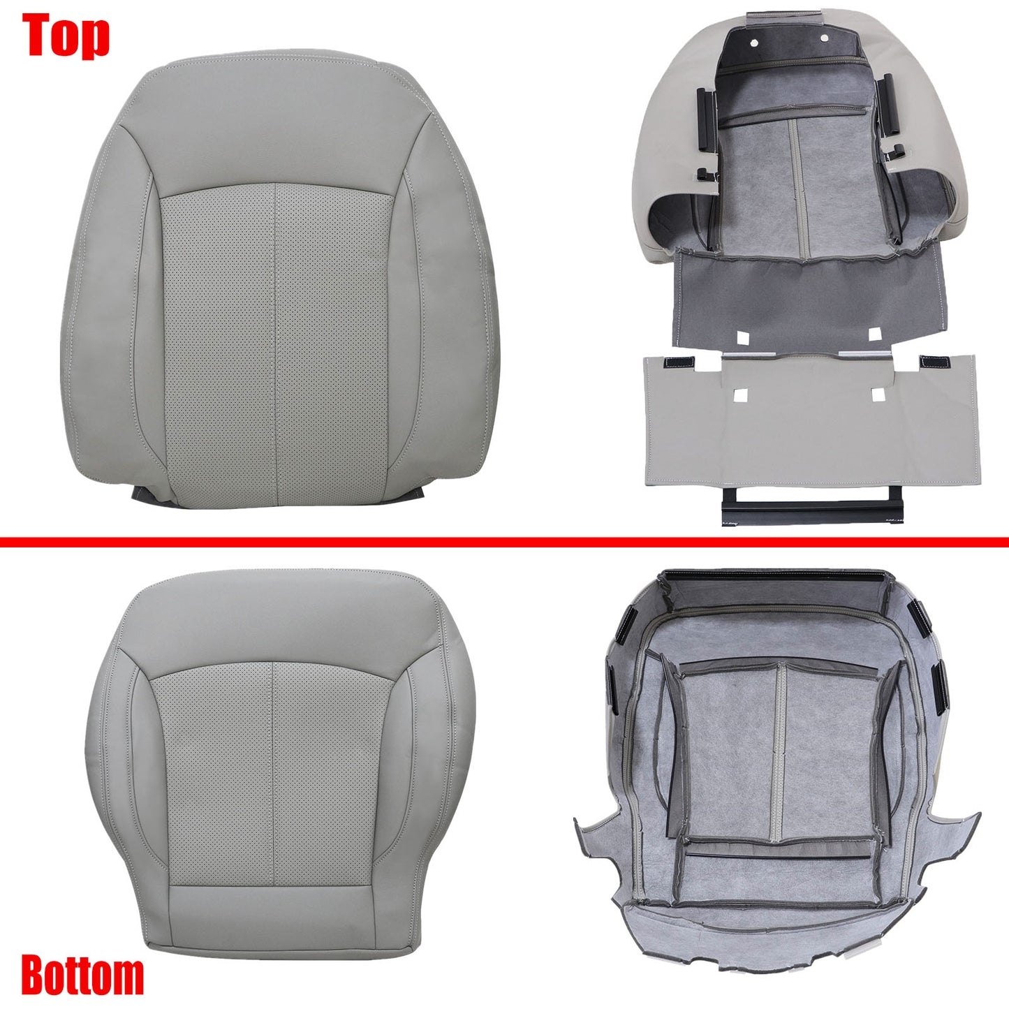 For 2010-2013 Buick LaCrosse Front Driver & Passenger Bottom & Top Leather Seat Cover Titanium Gray