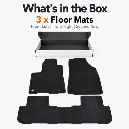 3PCS Black Front & Rear Velour Floor Mats Carpet For 2014-2019 Toyota Highlander