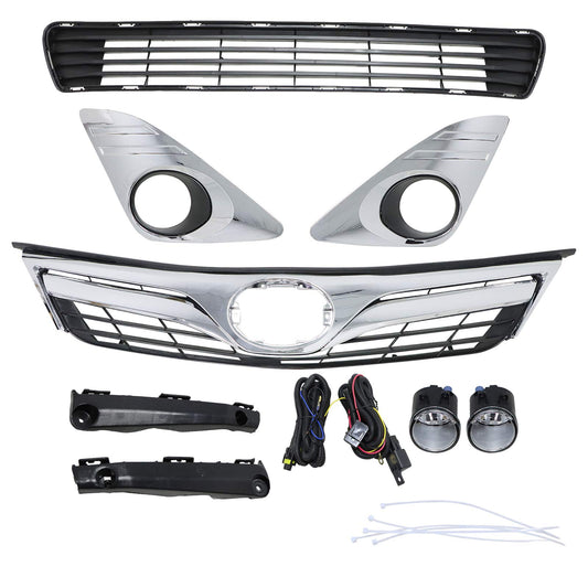 For Camry 2012-2014 XLE Fog light Kit+ Upper Grille w/ Rubber Seal + Lower Mesh