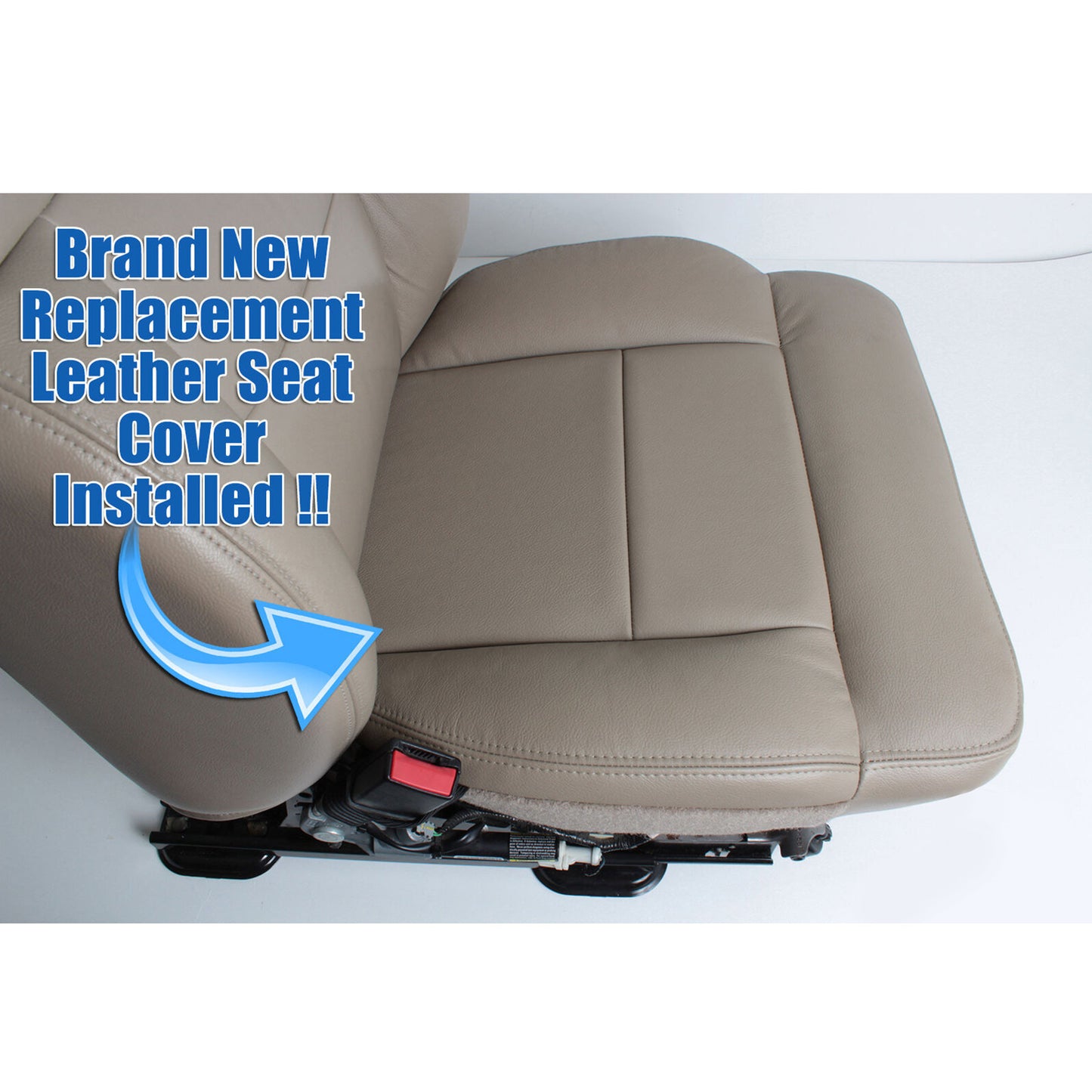 Front Driver & Passenger Bottom & Top Leather Seat Cover Tan & Both Side Bottom Foam Cushion 2004-2008 For Ford F-150 Lariat XL XLT STX FX4