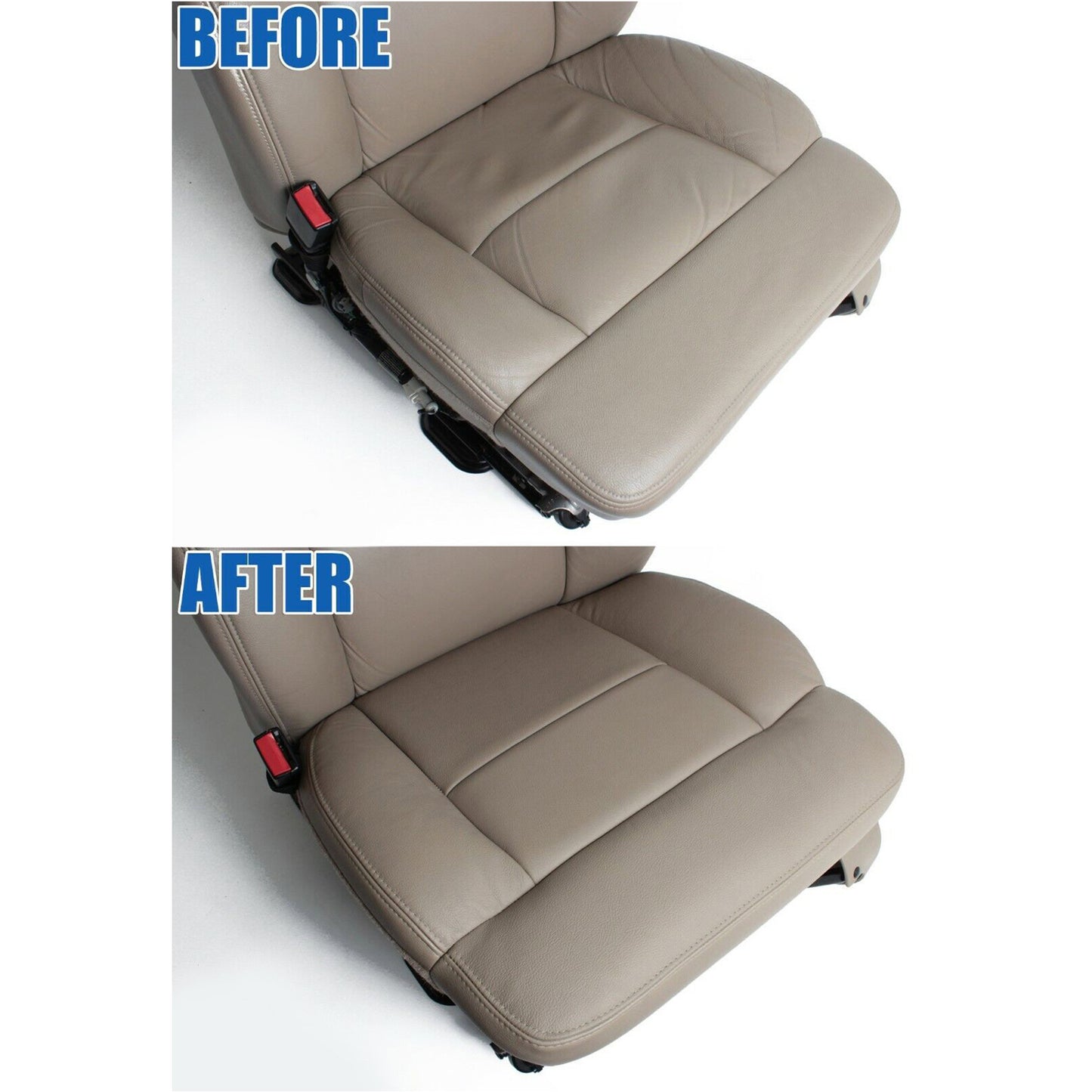 Front Driver & Passenger Bottom & Top Leather Seat Cover Tan & Both Side Bottom Foam Cushion 2004-2008 For Ford F-150 Lariat XL XLT STX FX4