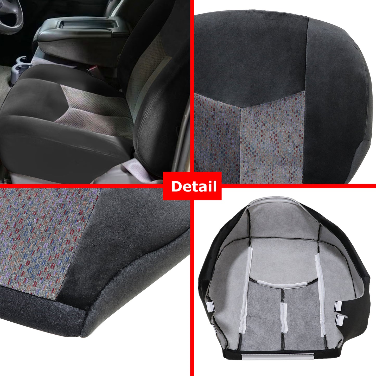 For 2003-2006 Chevy Silverado GMC Sierra 1500 2500 3500 Front Driver & Passenger Bottom & Top Cloth Seat Cover Dark Gray