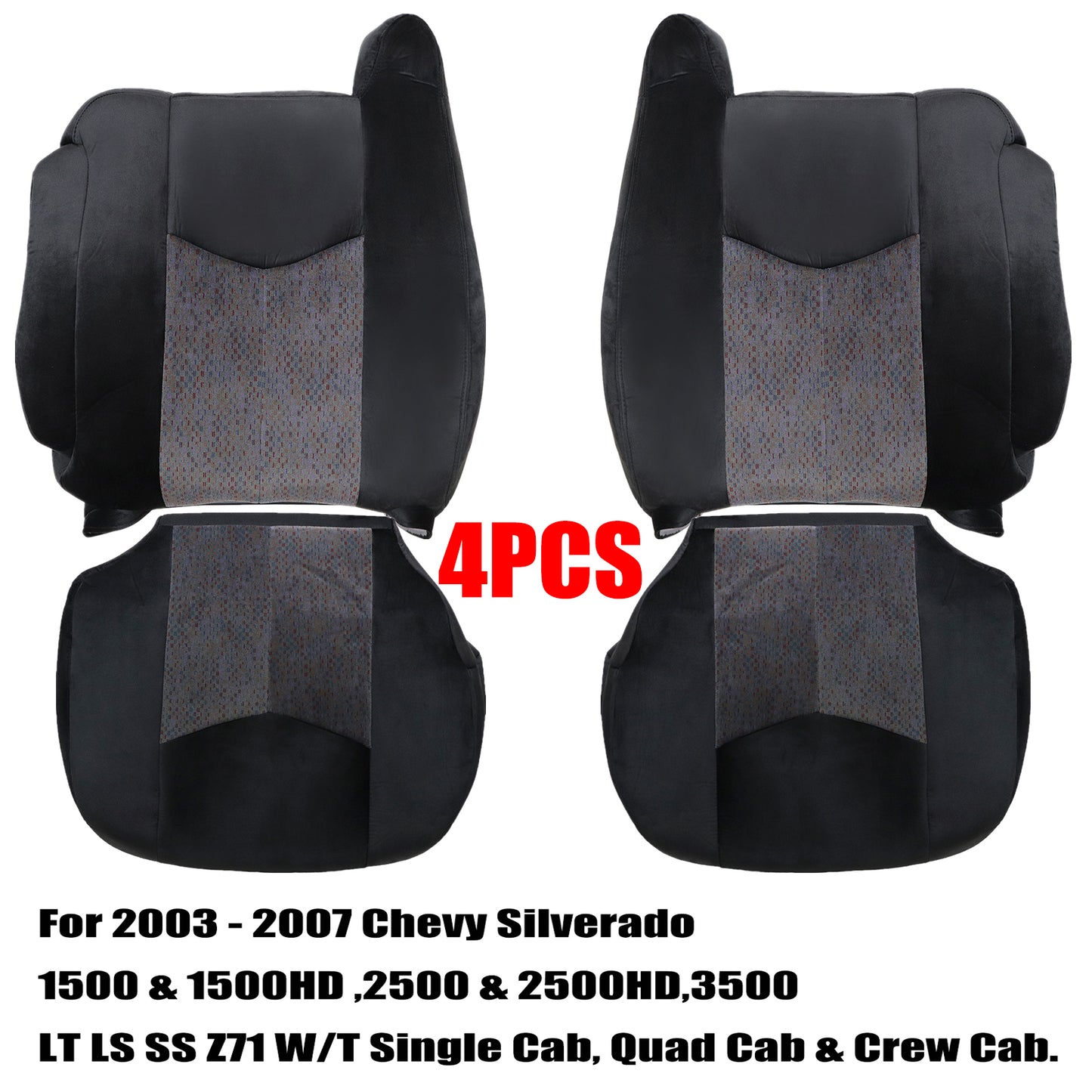 For 2003-2006 Chevy Silverado GMC Sierra 1500 2500 3500 Front Driver & Passenger Bottom & Top Cloth Seat Cover Dark Gray