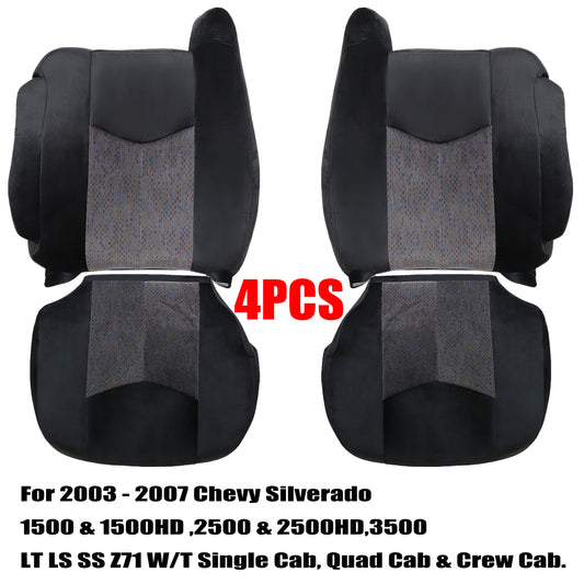 For 2003-2006 Chevy Silverado GMC Sierra 1500 2500 3500 Front Driver & Passenger Bottom & Top Cloth Seat Cover Dark Gray
