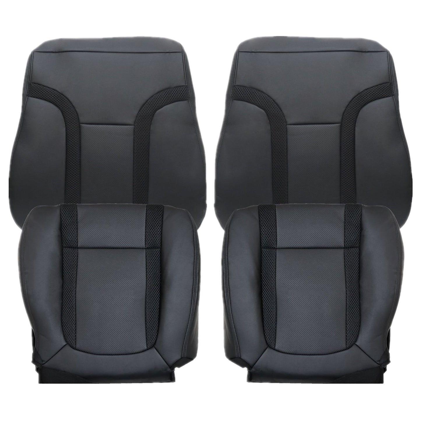 For 2010-2014 Ford F-150 Raptor SVT Front Driver & Passenger Bottom & Top Leather Seat Cover Black