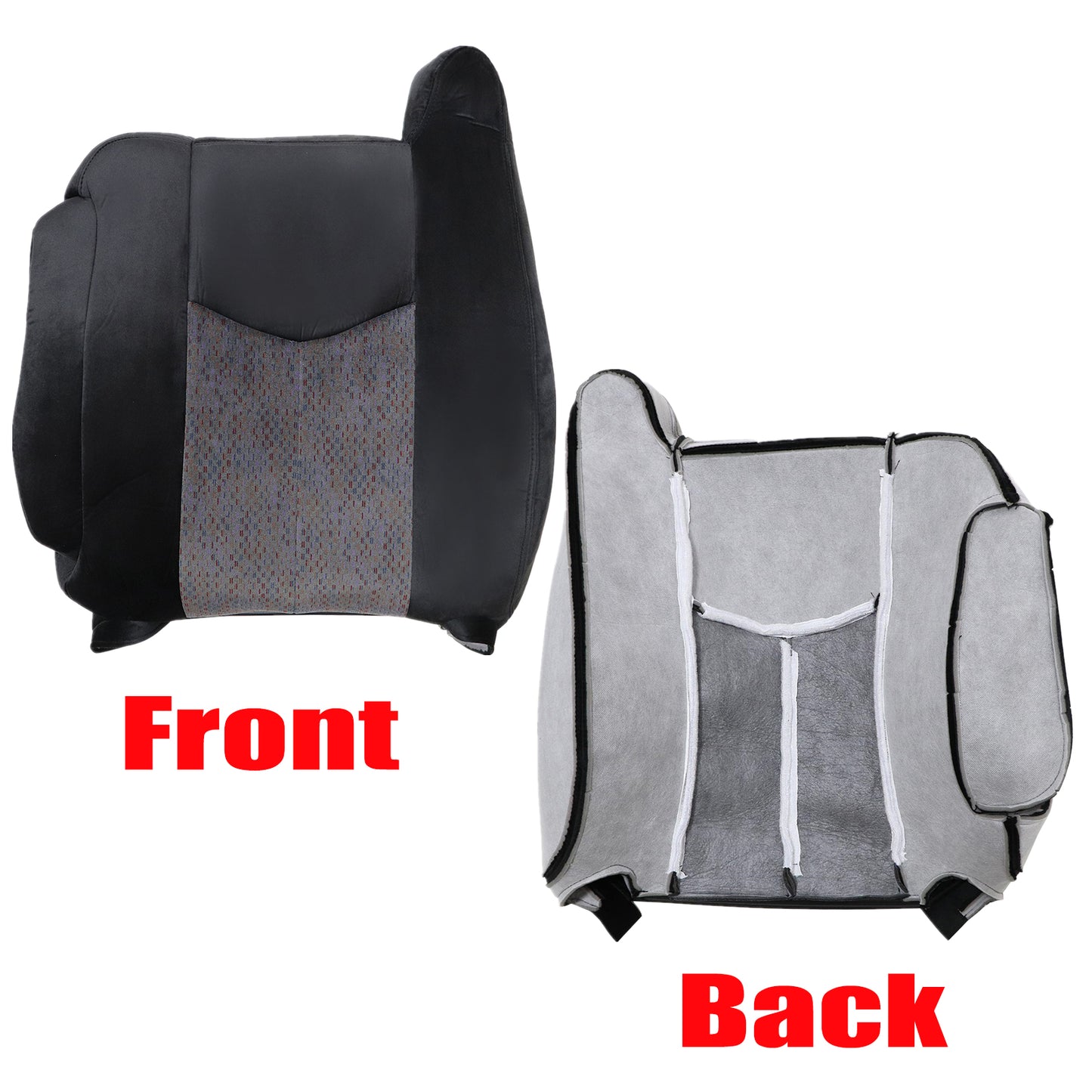 For 2003-2006 Chevy Silverado GMC Sierra 1500 2500 3500 Front Driver & Passenger Bottom & Top Cloth Seat Cover Dark Gray
