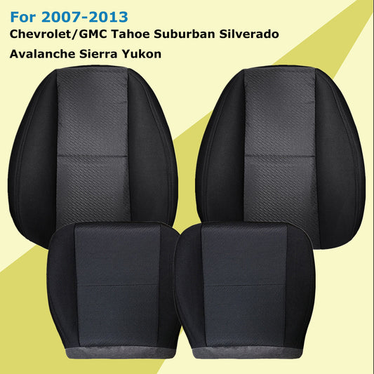 For 2007-2014 Chevy Silverado GMC Sierra Front Driver & Passenger Bottom & Top Cloth Seat Cover Black