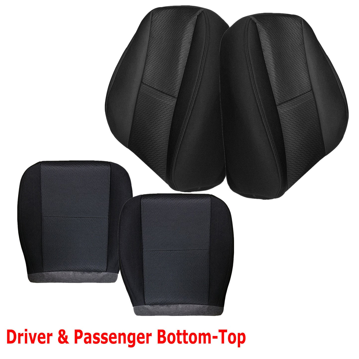 For 2007-2014 Chevy Silverado GMC Sierra Front Driver & Passenger Bottom & Top Cloth Seat Cover Black