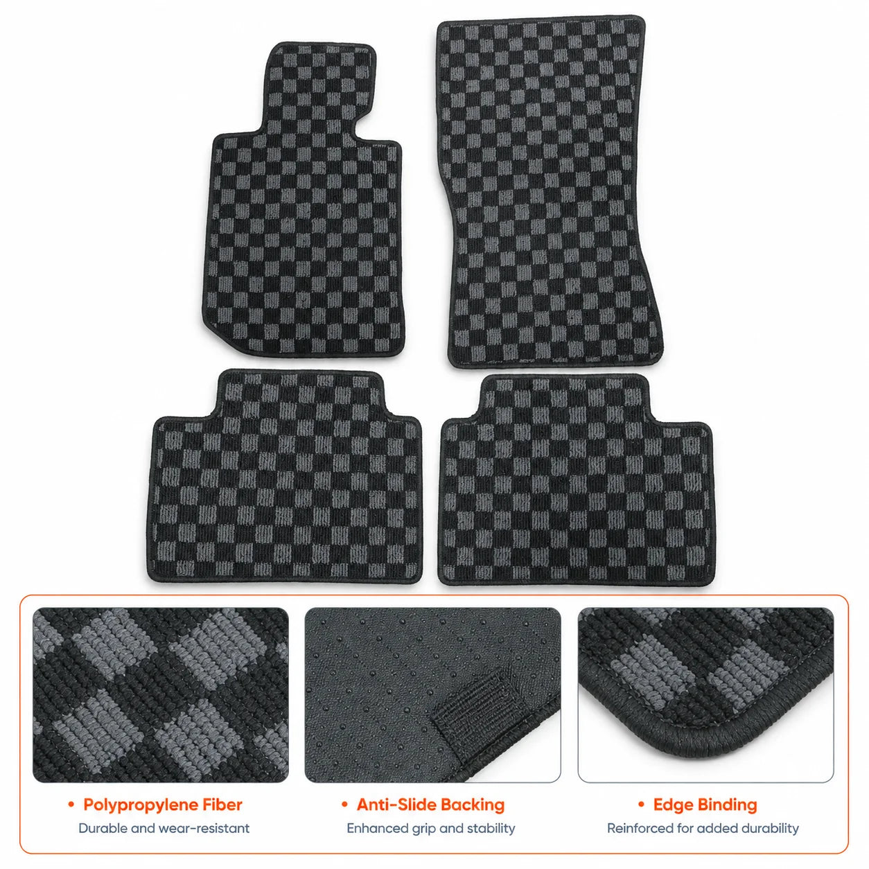 2-Row Checkered Flag Carpet Floor Mats For 2019-2024 BMW 3-Series G20 & M3 G80
