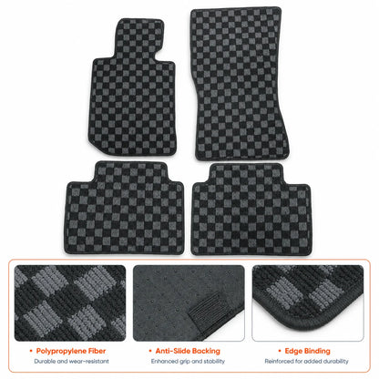 2-Row Checkered Flag Carpet Floor Mats For 2019-2024 BMW 3-Series G20 & M3 G80