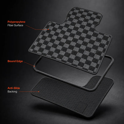 2-Row Checkered Flag Carpet Floor Mats For 2019-2024 BMW 3-Series G20 & M3 G80