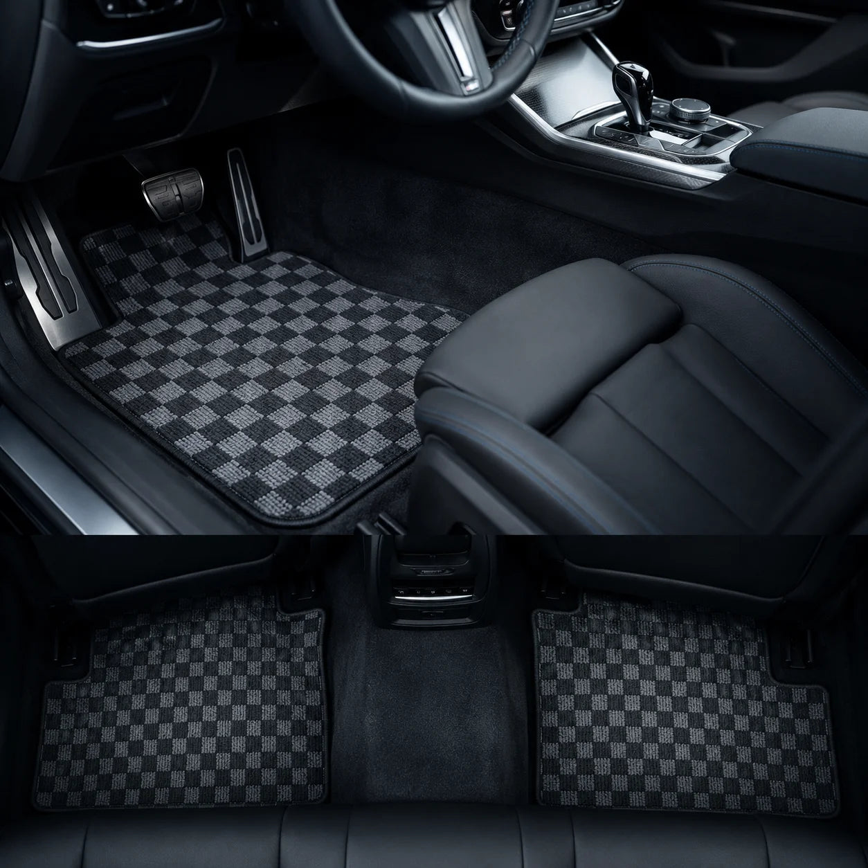 2-Row Checkered Flag Carpet Floor Mats For 2019-2024 BMW 3-Series G20 & M3 G80
