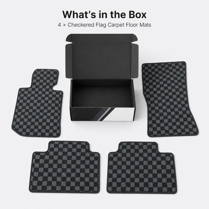 2-Row Checkered Flag Carpet Floor Mats For 2019-2024 BMW 3-Series G20 & M3 G80