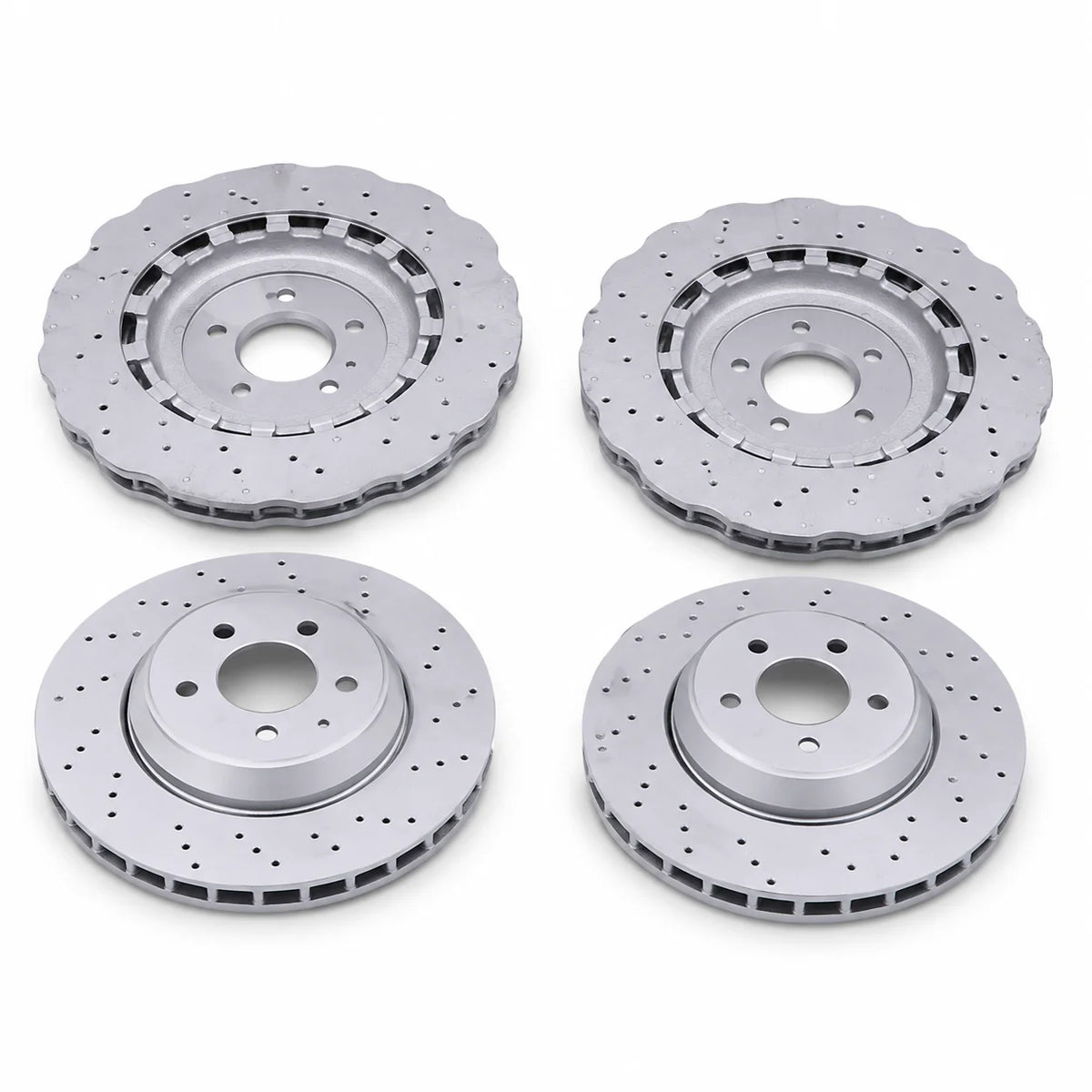 2 Pairs Front & Rear Vented Drilled Dimpled Disc Brake Rotors For 2014–2018 Audi RS7