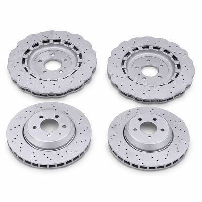 2 Pairs Front & Rear Vented Drilled Dimpled Disc Brake Rotors For 2014–2018 Audi RS7
