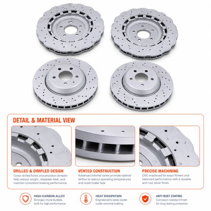 2 Pairs Front & Rear Vented Drilled Dimpled Disc Brake Rotors For 2014–2018 Audi RS7