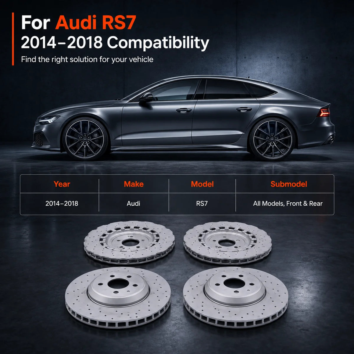 2 Pairs Front & Rear Vented Drilled Dimpled Disc Brake Rotors For 2014–2018 Audi RS7
